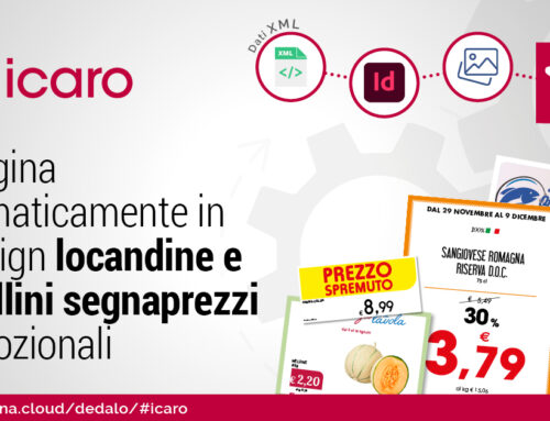 Icaro impagina automaticamente in InDesign locandine e cartellini segnaprezzi promozionali